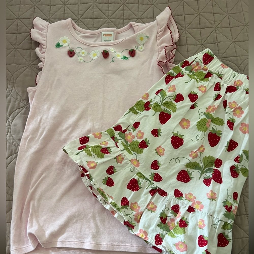 chic Pink Strawberry Kids Pant and Skort set